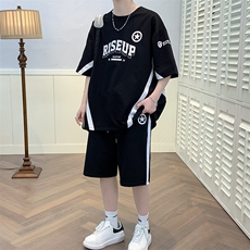 重磅新款夏季短袖T恤套装港风纯棉宽松潮流男装DF321P68控98，男装休闲套装，电商A086