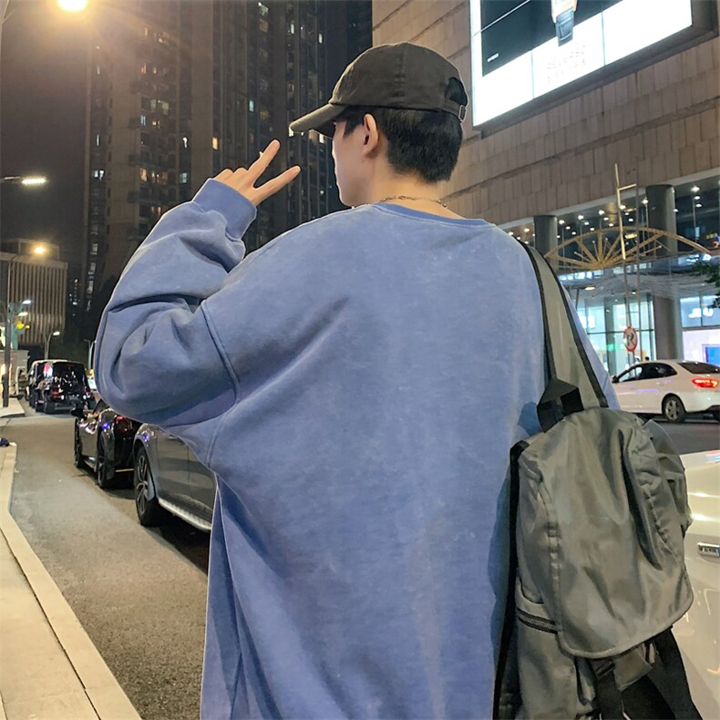 港风潮流ins春季宽松百搭大码圆领套头卫衣23XW99281-特批40,男装卫衣,电商A042