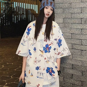 夏季日系碎花短袖衬衫复古青少年夏威夷男女同款沙滩衬衣 C123图片