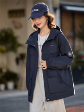 工装风休闲连帽派克服女中长款2025秋冬新款加绒加厚保暖棉服外套，女装棉衣/棉服，悦祺