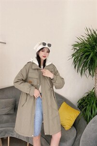 【现货】休闲长款戴帽派克两个色两个码M L图片