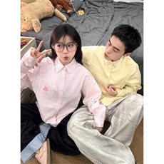 TC741-P45美式条纹小狗刺绣男女款情侣初秋新款黄色衬衫，男装衬衫，星座617A-2