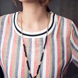 时尚条纹宽松短袖T恤女夏季新款韩版显瘦百搭上衣，女装T恤，深水步