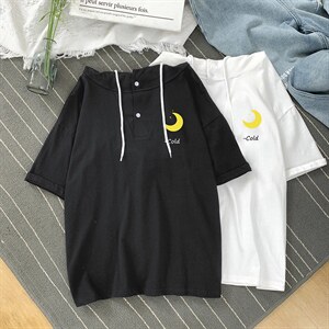 LD54047-P45 连帽短袖t恤男大码胖子带帽五分袖中袖图片