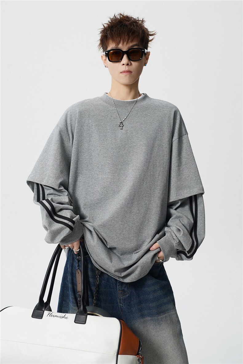 6XL-M假两件条纹长袖t恤男运动风百搭上衣CX3010-特P40,男装T恤,电商D206-1