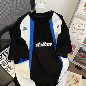 插肩拼色五分袖潮牌夏季短袖t恤宽松美式学生男士衣服ST447-P38图片