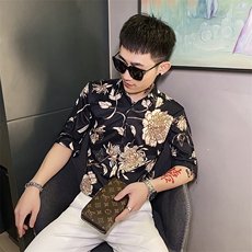 312A-103-P55新款社会小伙中袖衬衫韩版潮流男士五分袖衬衣B，男装T恤，星座312A-5