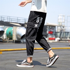 2021春秋季潮流宽松大码坠感哈伦个性字母印花牛仔长裤男xz905—，男装牛仔裤，星座905