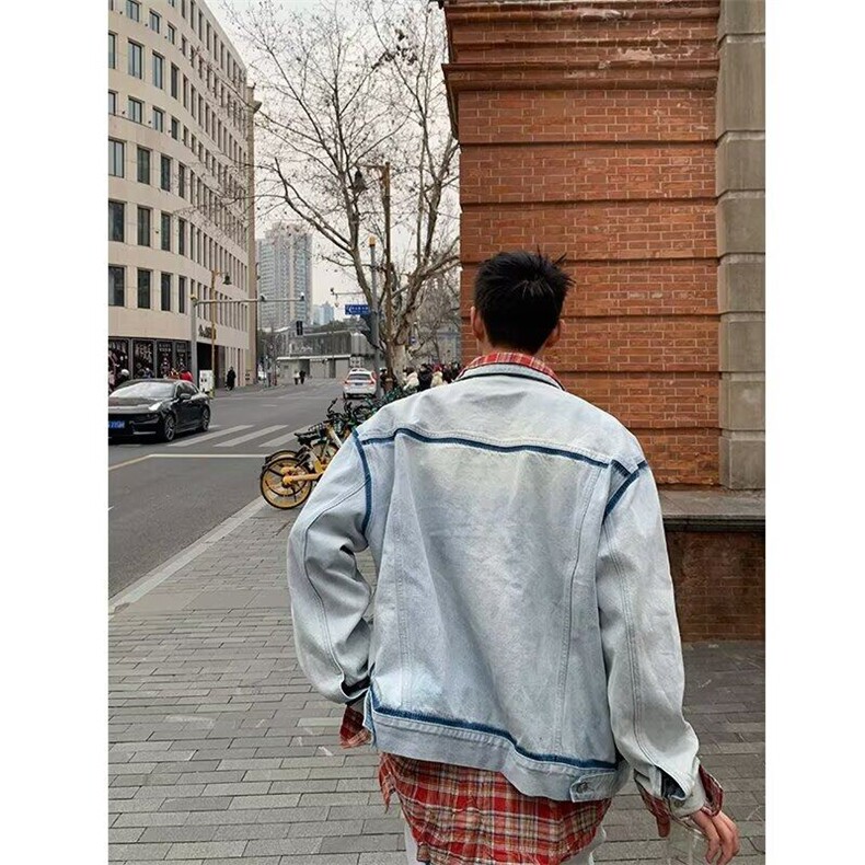 复古高街水洗设计感做旧短款牛仔外套男女潮牌宽松夹克,男装夹克,星座506A