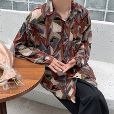 夏季涂鸦印花短袖衬衫男士百搭宽松ins上衣韩版潮流痞帅休闲衬衣，男装衬衫，星座1210-1