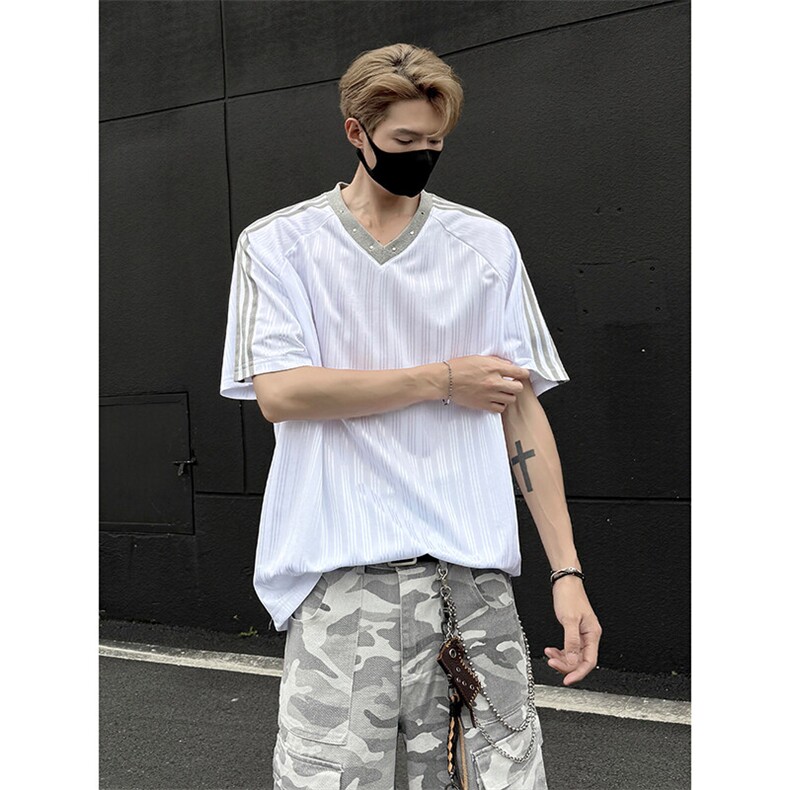 复古风格运动高街痞帅短袖T恤韩版时尚百搭休闲上衣HY787TP30控48,男装T恤,电商A102B