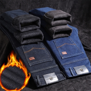 男士秋冬加绒牛仔裤男高腰弹力商务宽松直筒棉裤NK017现货 外贸款图片