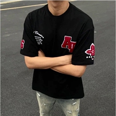 万针全刺绣工艺抖音得物高品质260克重磅纯棉双纱美式高街短袖T恤，男装T恤，电商A486-1