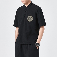 2021夏季中国风刺绣棉麻短袖T恤男日系复古上衣QT6005-TX66-P45，男装T恤，星座1112-5（原712-5）