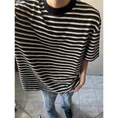 黑白条纹圆领短袖t恤男款夏韩版简约基础款休闲宽松百搭半袖上衣，男装T恤，星座506A