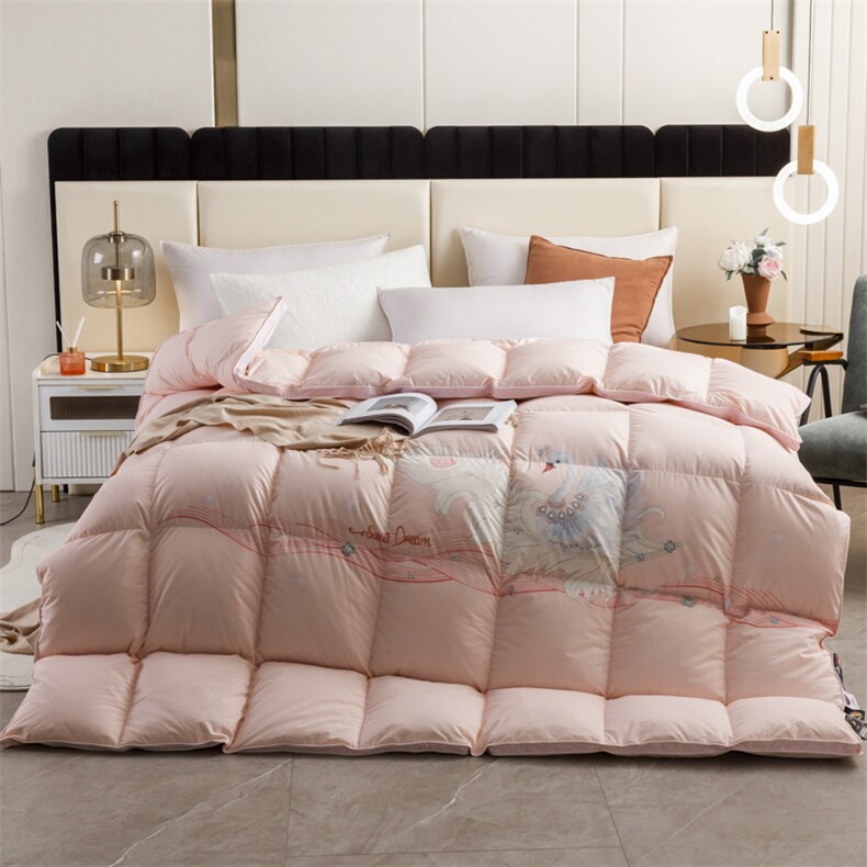 新款小天鹅印花单层立体羽绒被冬被被子被芯小天鹅粉，被套/被芯，一起卖家纺