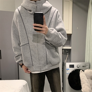抖音得物高品质秋冬美式高街重磅结构辑明线纹理连帽卫衣外套W111图片