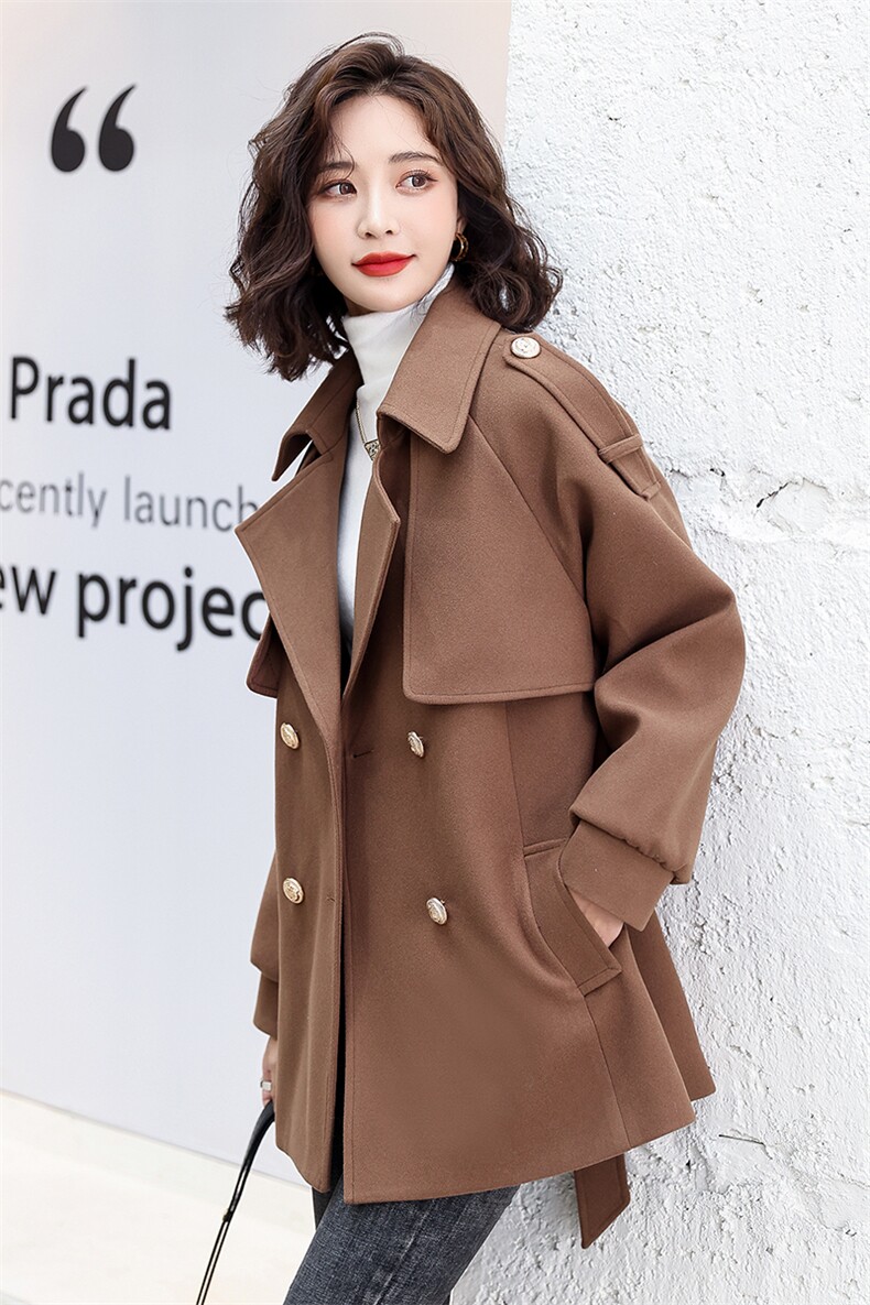 呢子外套女2023秋冬新款西装领灯笼袖收腰显瘦中长款加厚毛呢大衣,女装毛呢外套,霓裳依族