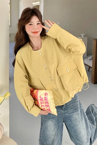 黄色工装外套女春秋2025新款减龄独特设计洋气棒球服式上衣夹克图片