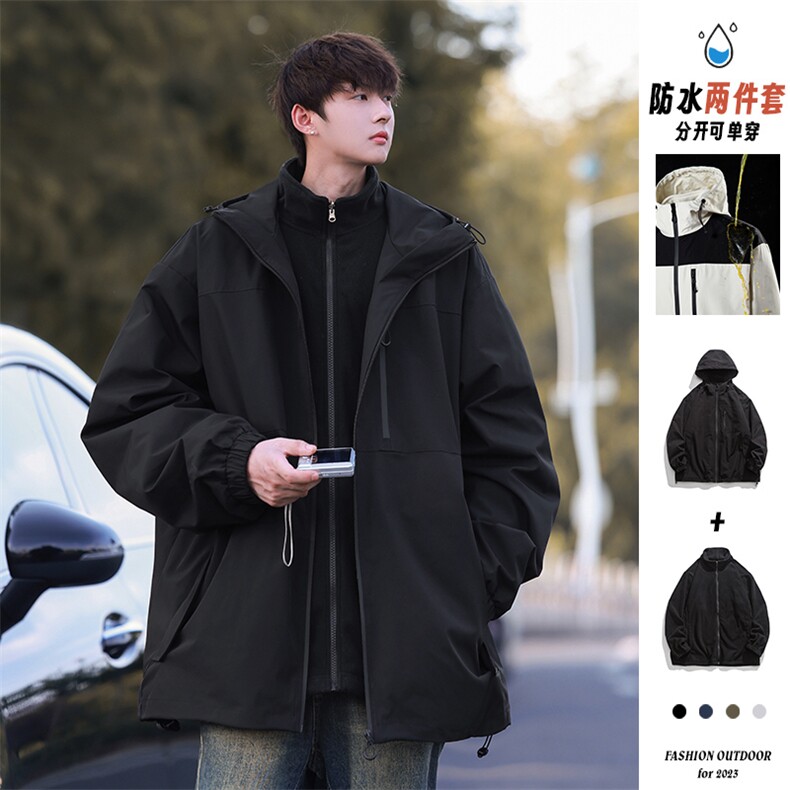 新款港风三合一多口袋宽松时尚港风连帽棉袄外套MY9306P-130，女装短外套，电商A128