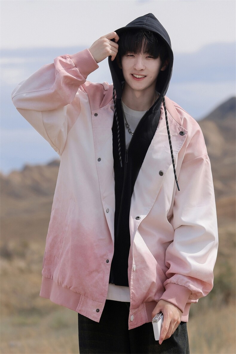 男女同款假两件痞帅美式复古翻领渐变色夹克外套A406JK8132P90,男装夹克,星座309（原A406）