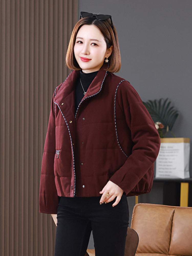 2025冬装新款短款明线装饰翻领棉衣外套,女装棉衣/棉服,雪樱依海