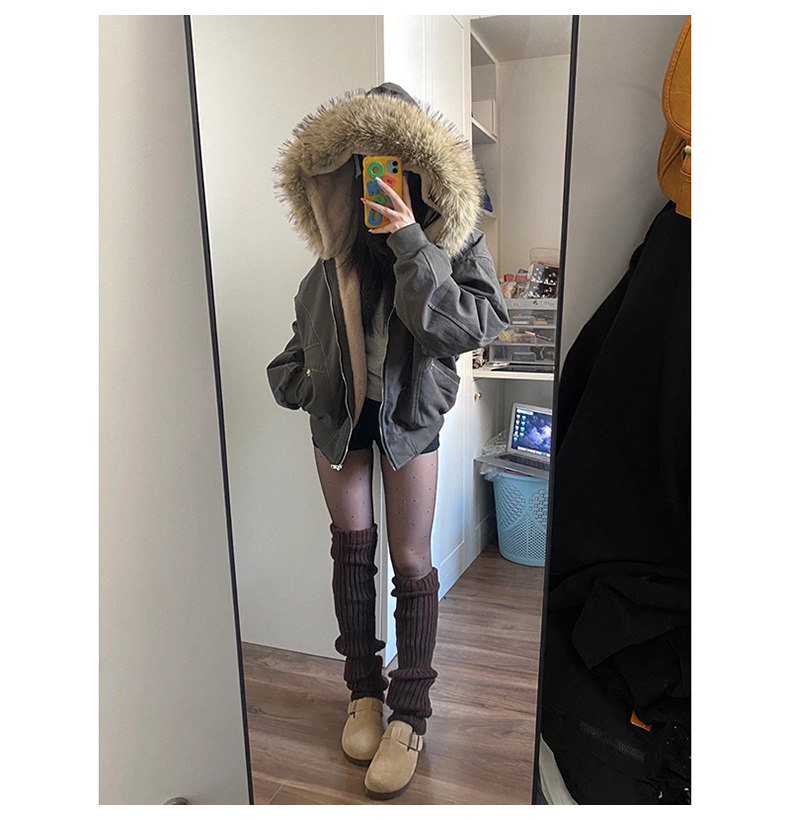 现货重磅boxy短款棉衣座山雕大毛毛领男女棉服水洗工装厚外套,男装棉衣,电商A486