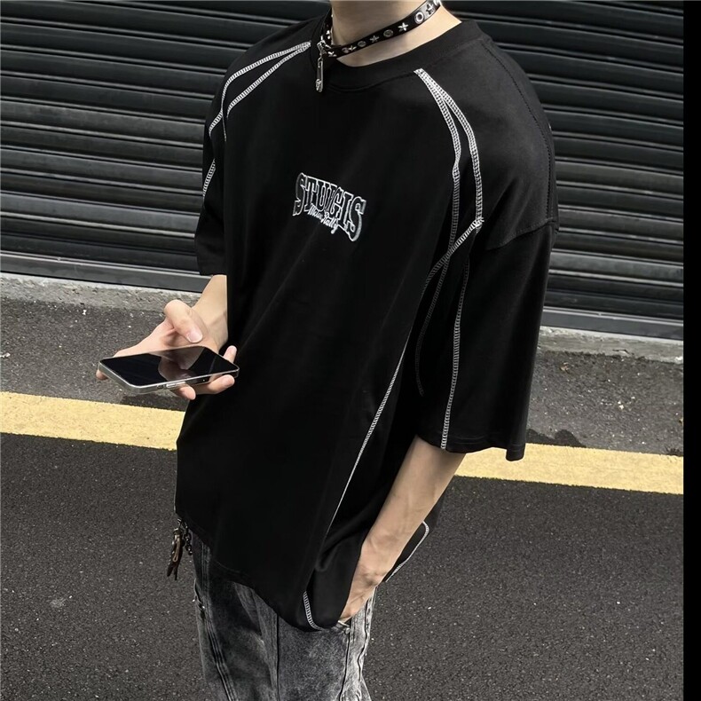五分袖宽松型青少年简约夏季圆领时尚潮青年凉感速干户外运动T恤,男装T恤,星座506A