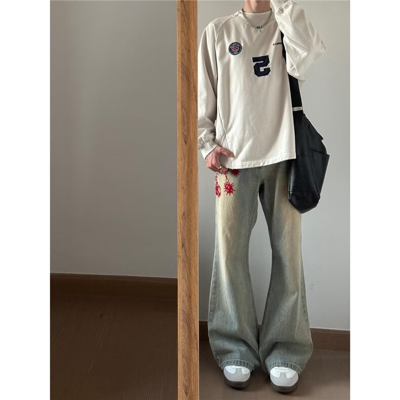 美式复古运动球服卫衣男女春秋季潮牌宽松休闲情侣款体恤衫,男装T恤,星座506A
