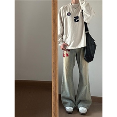 美式复古运动球服卫衣男女春秋季潮牌宽松休闲情侣款体恤衫，男装T恤，星座506A