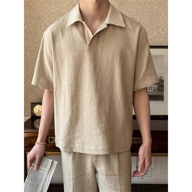宽松休闲麻棉日系撞色短袖衬衫D328-C9926-P48,男装衬衫,电商D328