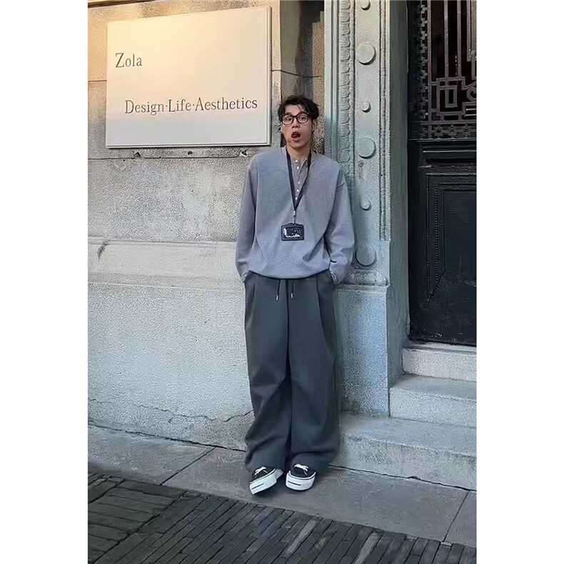 秋季美式慵懒风解构卫裤男女百搭宽松休闲运动弯刀裤K06083P55,男装休闲裤,星座1004（原星座815-3）