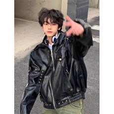短款皮衣外套男高级小众机车服美式高街工装夹克潮513APY2496P80，男装皮衣，星座513A