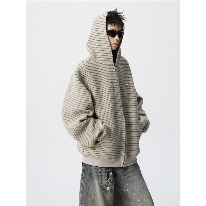 美式条纹连帽拉链设计卫衣无影墙S-XL开衫卫衣WY78109特P65控98，男装卫衣，星座227-7