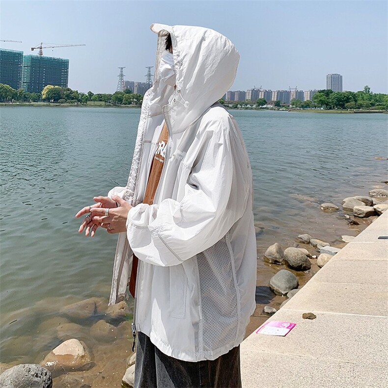 户外运动休闲薄款透气外套连帽纯色防晒衣男宽松 Y118图片