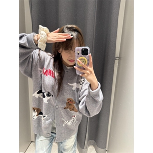 【有货】X054CC-特P65 卡通小狗开衫毛衣男女圆领针织衫外套图片
