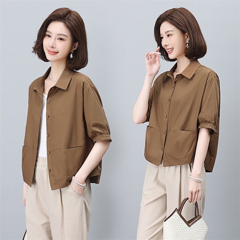 2024年夏季经典文艺纯色纯棉宽松前短后长休闲上衣，女装蕾丝衫/雪纺衫，依恋蒂丝