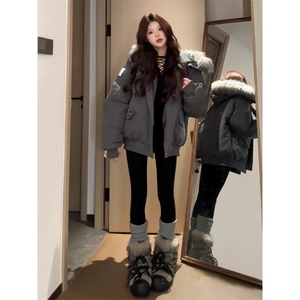 25@美式复古大毛领工装羽绒棉服外套秋冬派克服棉衣H993-P109网图图片