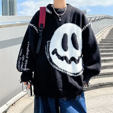 美式高街设计感小众情侣针织衫潮复古慵懒风笑脸毛衣男M951-P47，男装针织衫/毛衣，星座512-2