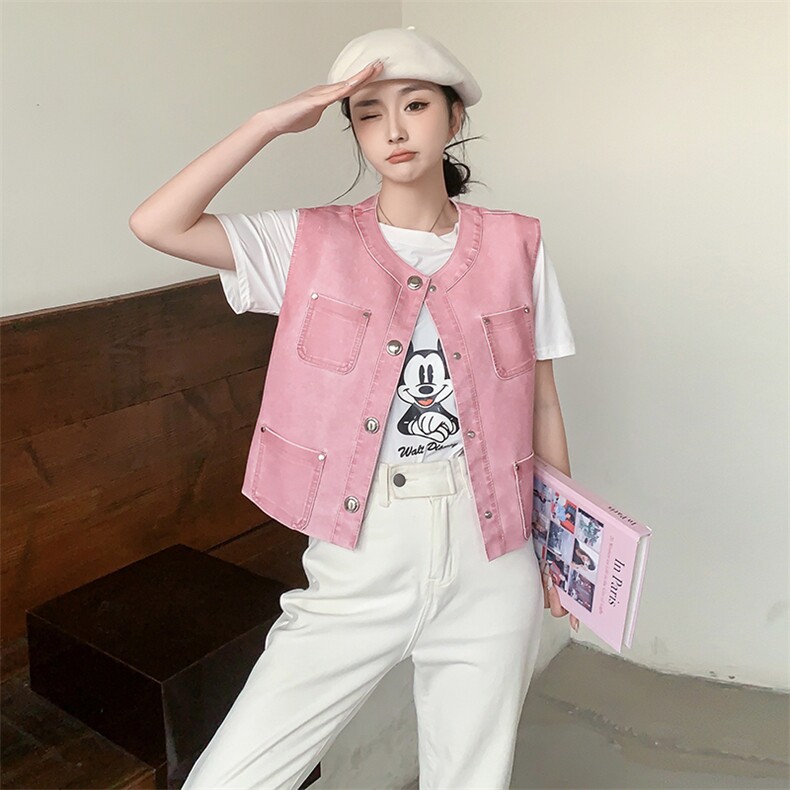 2024春装新款率性气质感多口袋皮马甲,女装皮衣,美拉德工厂直营店