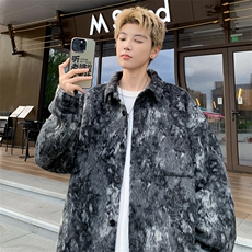 抓毛绒感外套男扎染高街时尚呢料夹克J2648特P50J2648J加绒特P60，男装夹克，电商A001