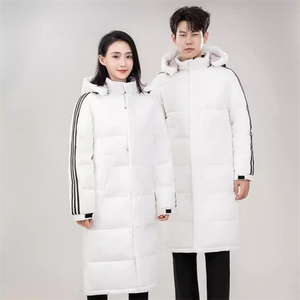 可定制运动长款情侣羽绒服连帽三条杠白鸭绒男女同款外套898-P120图片