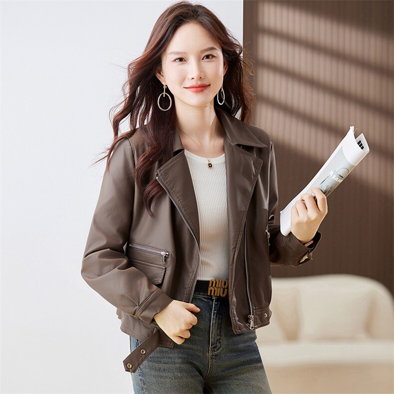 欧货皮衣外套女西装领机车服女士2023秋季新款pu皮夹克短款上衣潮,女装棉衣/棉服,江南女神