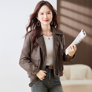 欧货皮衣外套女西装领机车服女士2023秋季新款pu皮夹克短款上衣潮图片