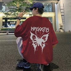纯棉白t恤男生夏季蝴蝶印花情侣款痞帅百搭高街潮牌大码半袖体恤，男装T恤，星座304A-1