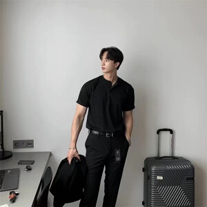 1506/Q77080/P43美式亨利领T恤sorona户外运动亨利衫休闲男上衣图片