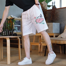 风大刺绣短裤男中式休闲百搭五分裤沙滩裤XZ310B-3-DK1905-P27，男装牛仔裤，星座310B-3