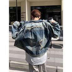 S198-P80美式覆古重磅水洗破坏牛仔外套，男装工装外套，电商B323A