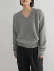 2025年秋季长袖长袖时尚百搭通勤简约休闲V领，女装针织衫/毛衣，佑昭祥羊绒