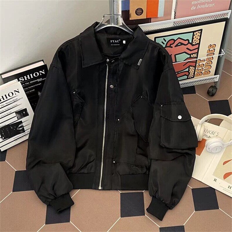 美式翻领夹克男女休闲潮牌情侣设计感黑色棒球服飞行员外套YT200，男装夹克，星座601-1